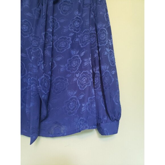 Vtg Halston III Womens 12 Blouse Secretary Bow Neck Blue Floral Semi Sheer - Picture 11 of 13